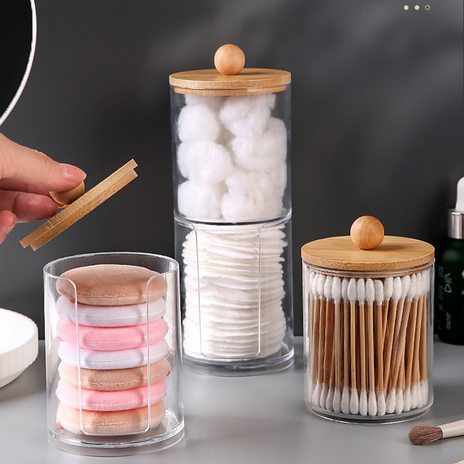 Baetikot Qtip Holder Dispenser for Cotton Balls, Swabs, Pads & Floss, 10oz Clear Plastic Jar Set for Bathroom Storage & Organization - ClubOn