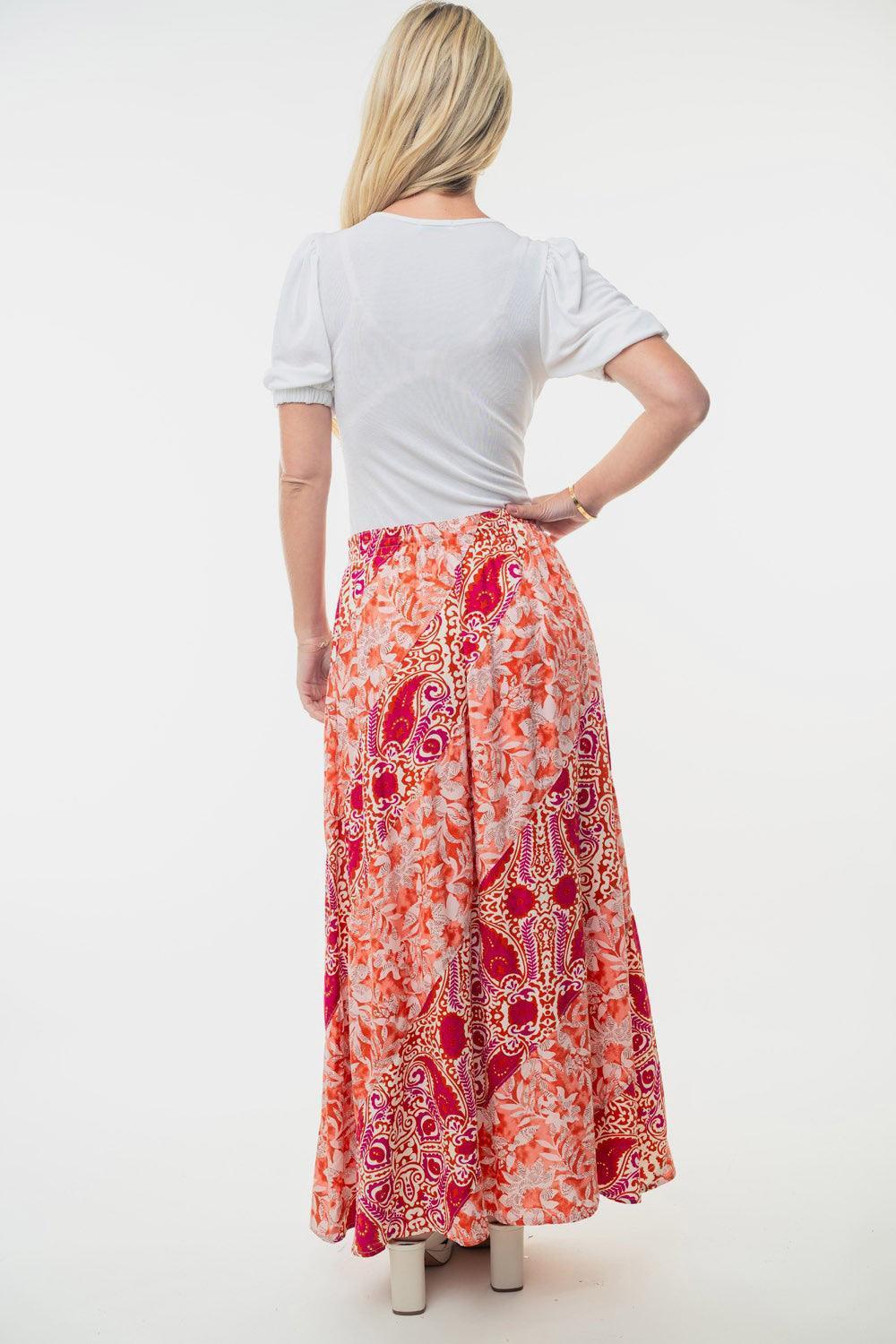 High-Waisted Floral Woven Skirt – Effortless Elegance - ClubOn