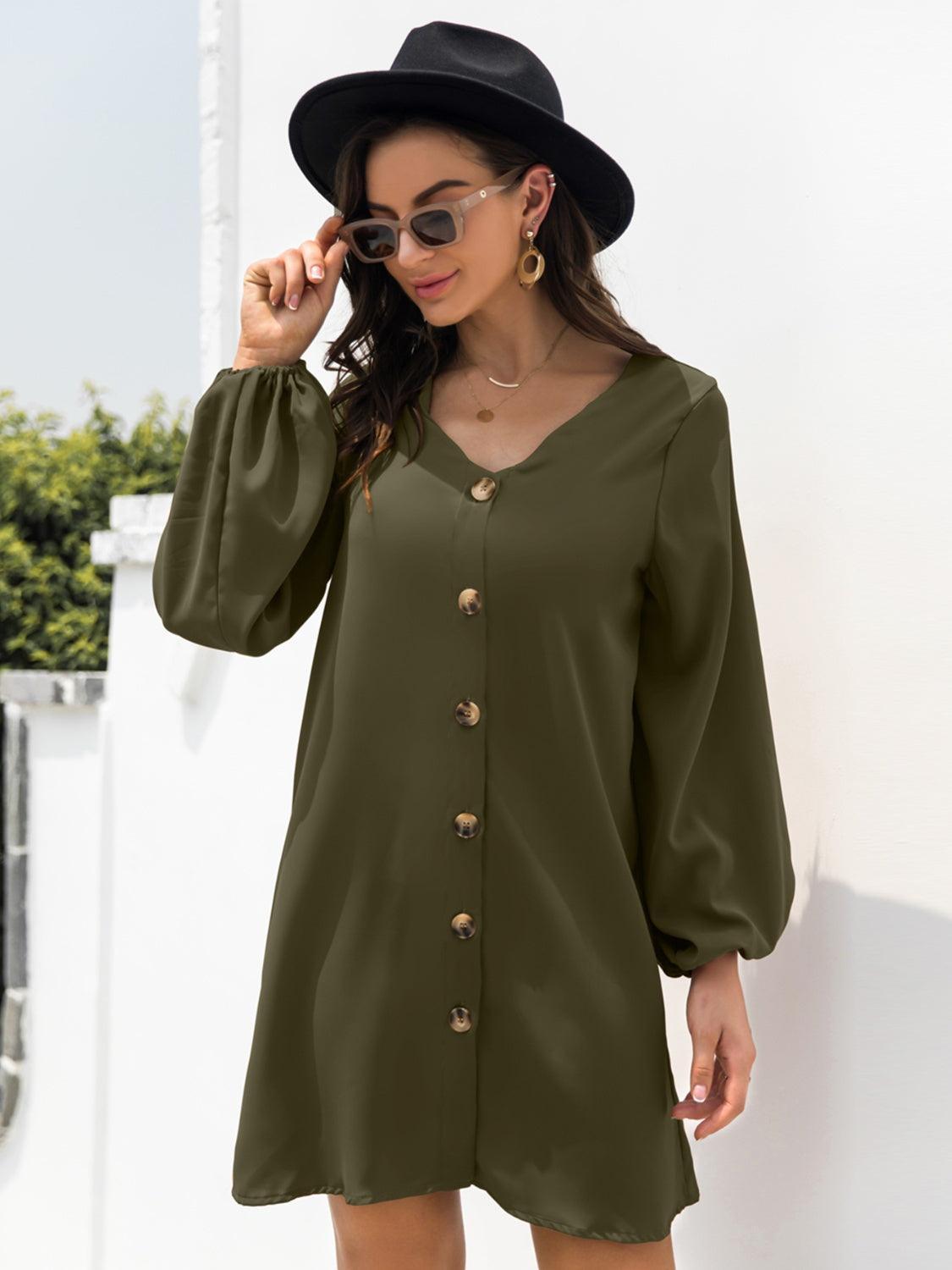 V-Neck Long Sleeve Mini Dress - ClubOn