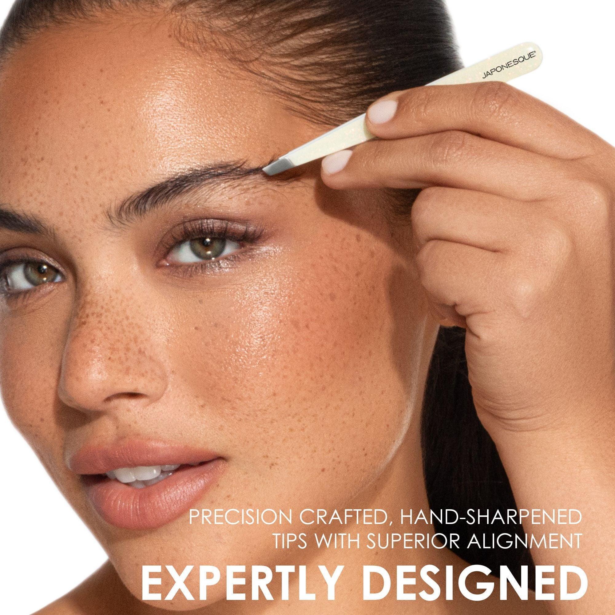 Japonesque Slanted & Pointed Stainless Steel Tweezers, Natural Shimmer - ClubOn