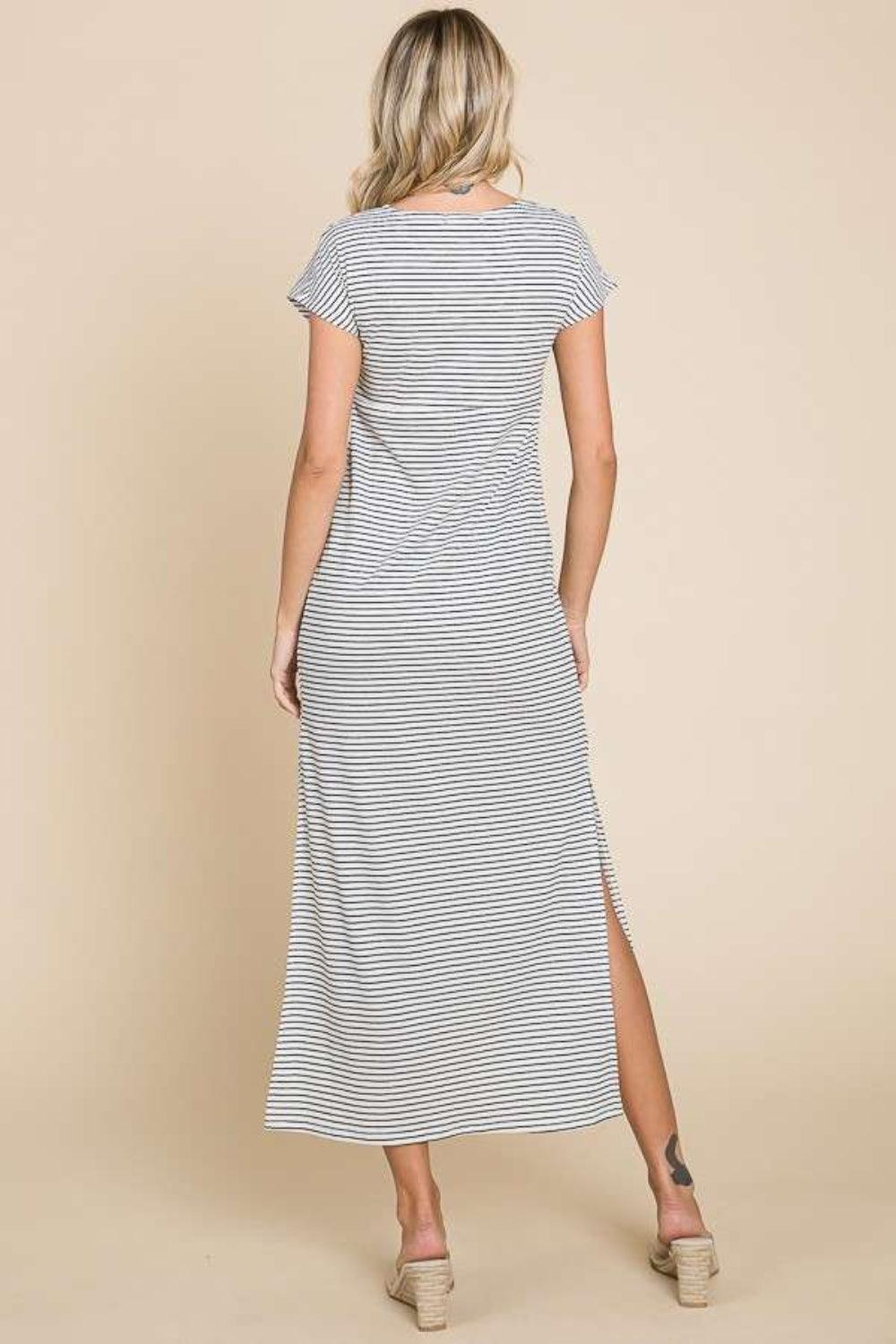 Culture Code Full Size Striped Twisted Detail Dress - ClubOn