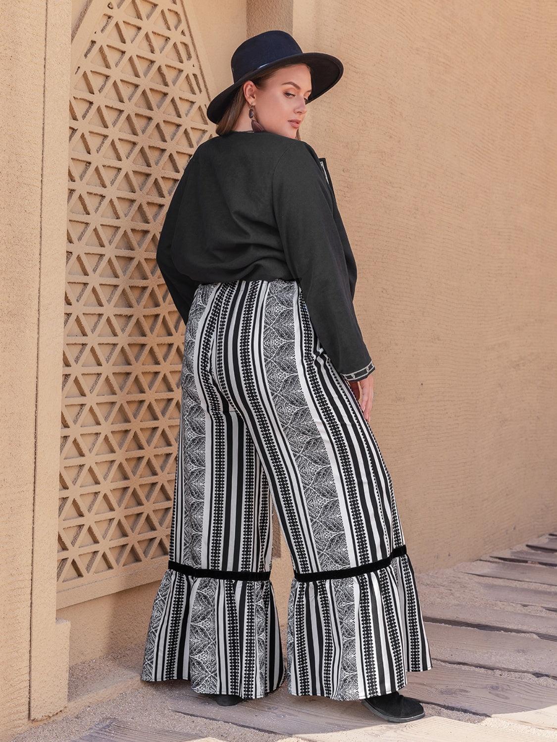 Plus Size Printed Wide Leg Pants - ClubOn