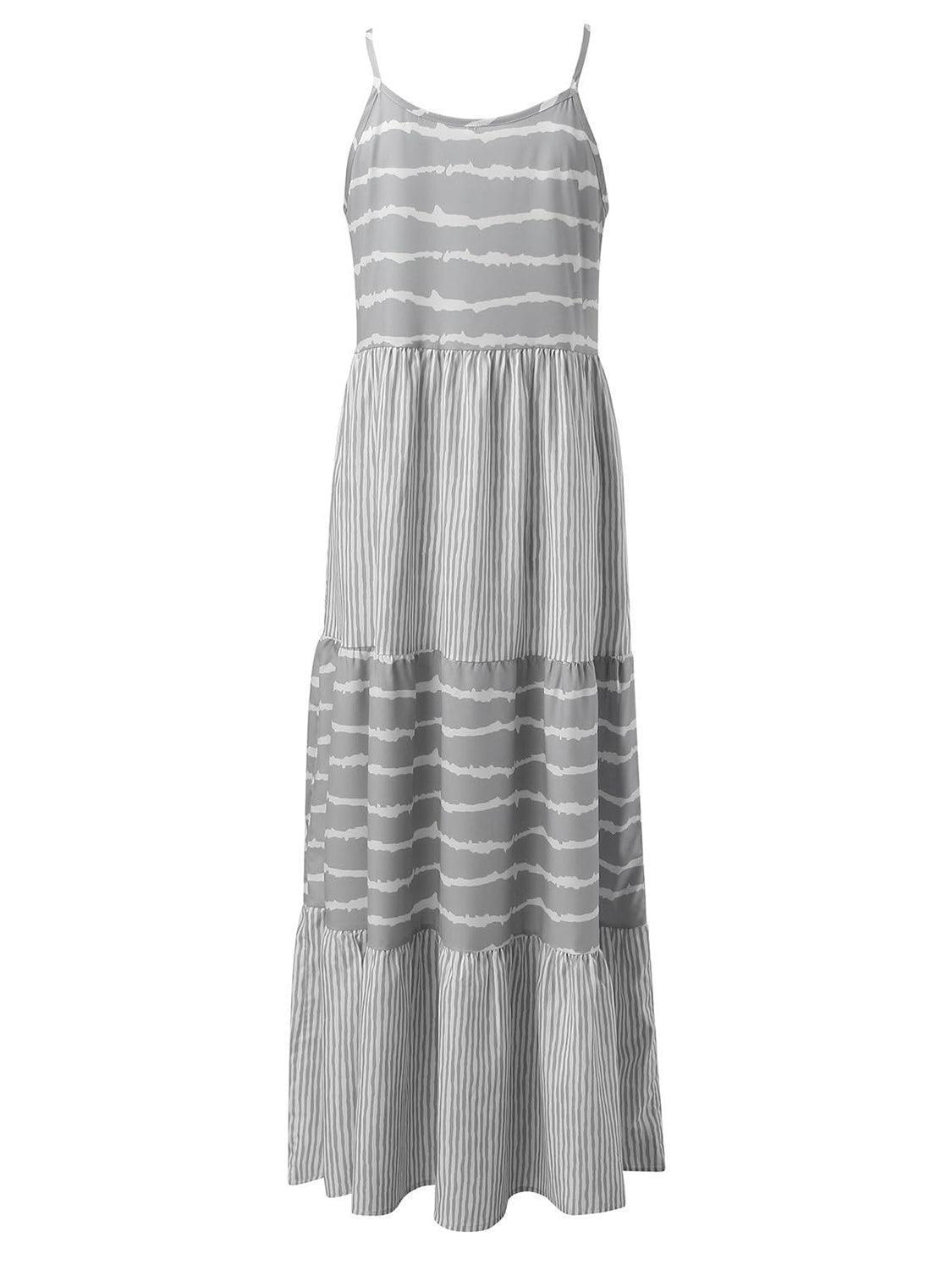 Tiered Striped Sleeveless Cami Dress - ClubOn
