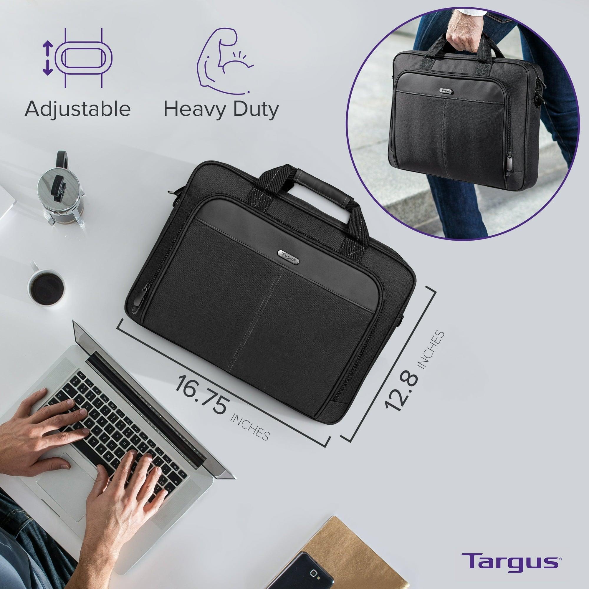 Targus Classic Slim Laptop Briefcase, Black Polyester (TCT027US) - ClubOn