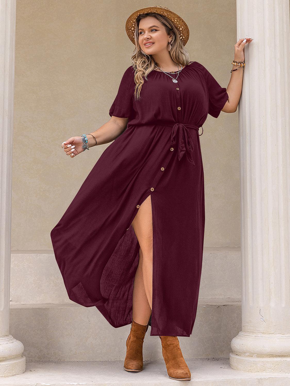 Plus Size Round Neck Half Sleeve Dress - ClubOn