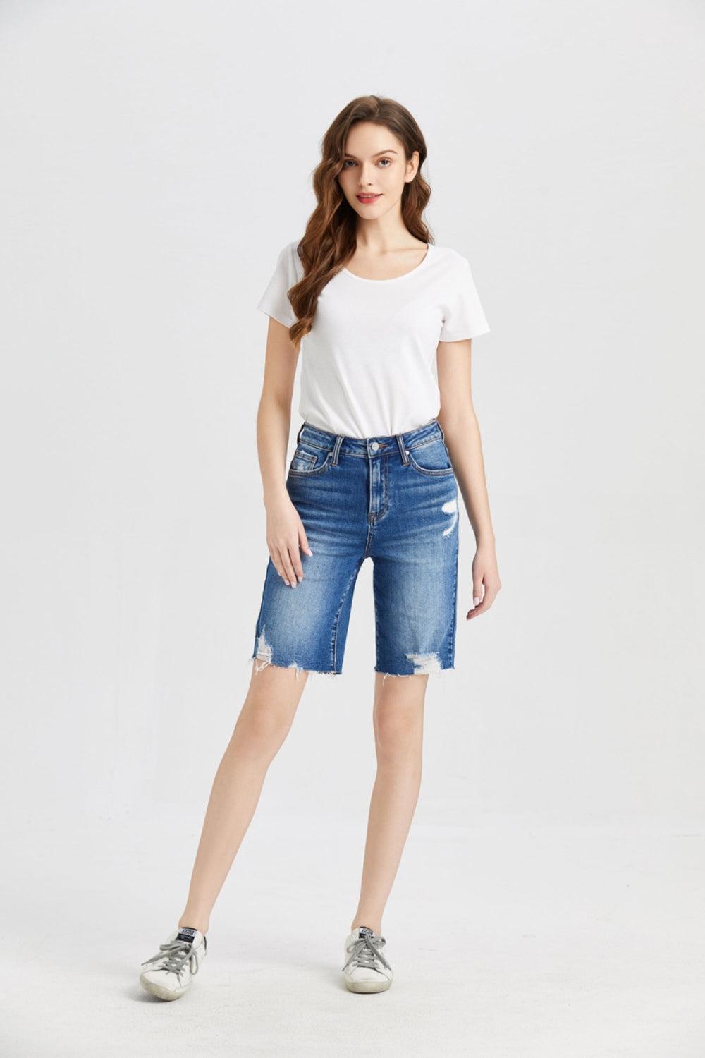 BAYEAS Full Size Super High Rise Denim Bermuda Shorts - ClubOn