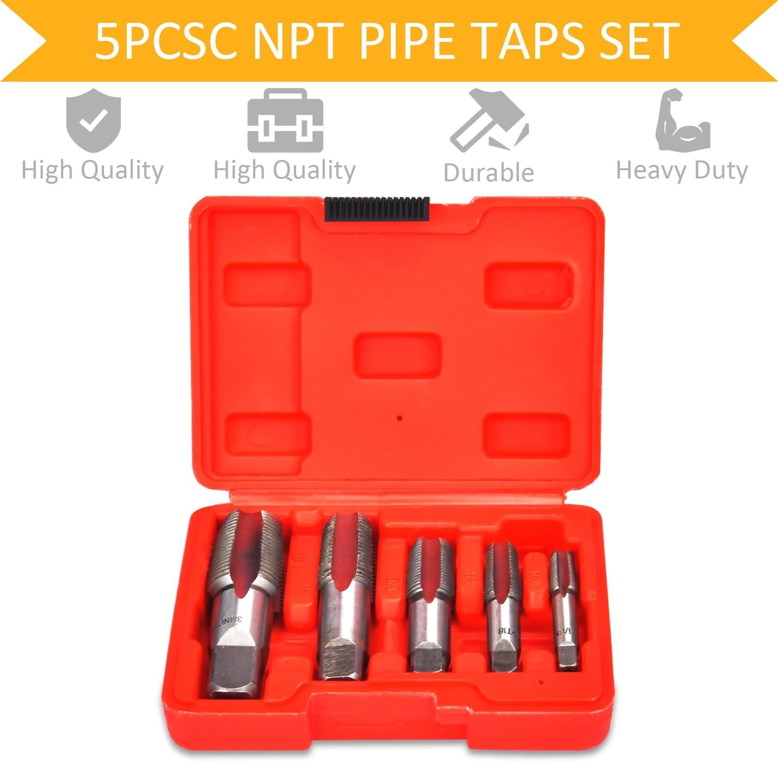5-Piece NPT Pipe Tap Set – Precision Carbon Steel Taps for Clean Threads, Includes 3/4