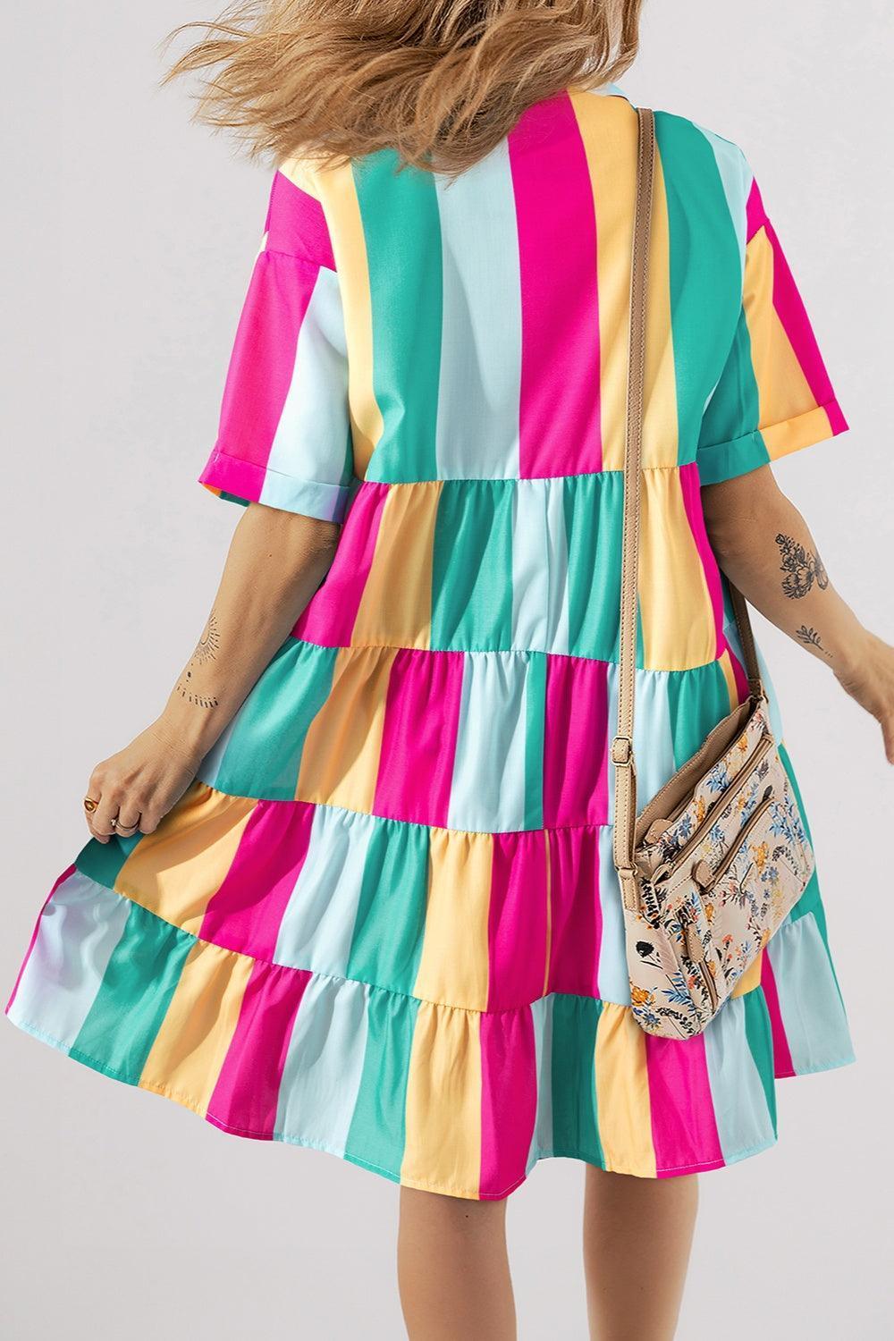 Color Block Half Sleeve Mini Dress - ClubOn