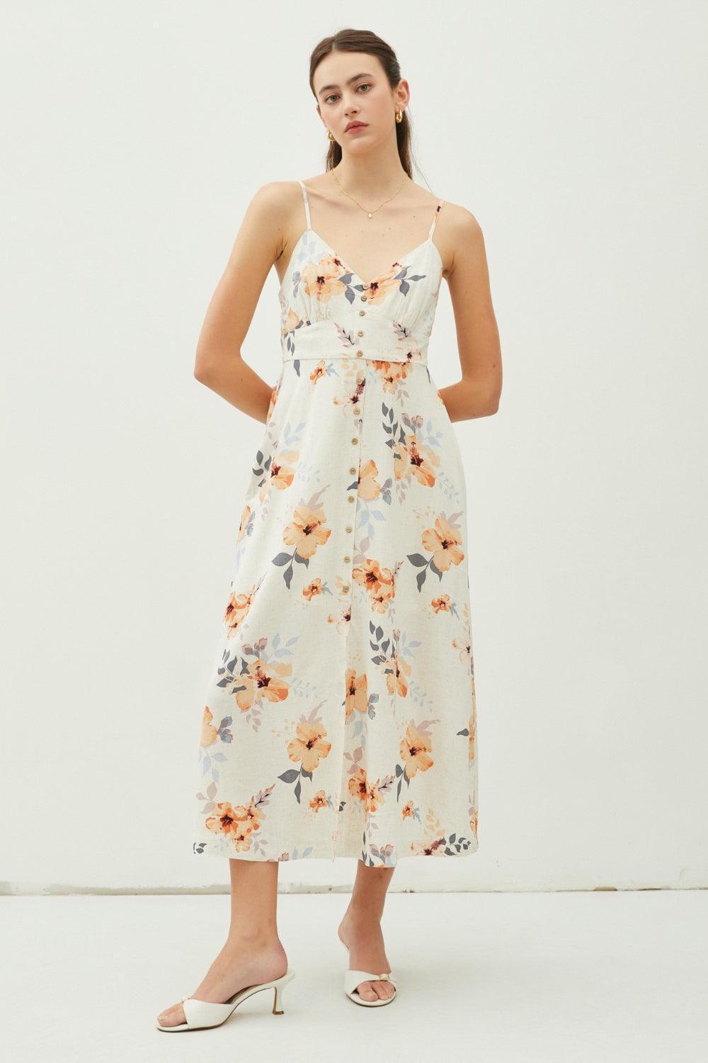 Be Cool Floral Button Down Cami Midi Dress - ClubOn