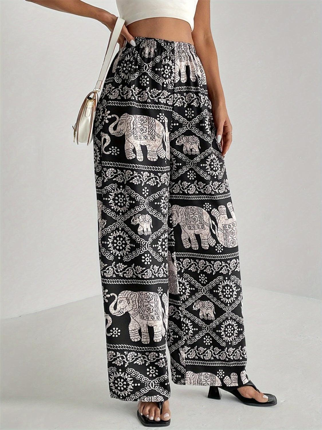 Printed Wide Leg Elastic Waist Pants – Effortless Comfort - ClubOn