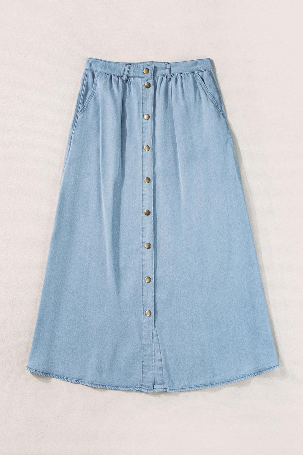 Snap Down High Waist Denim Skirt - ClubOn