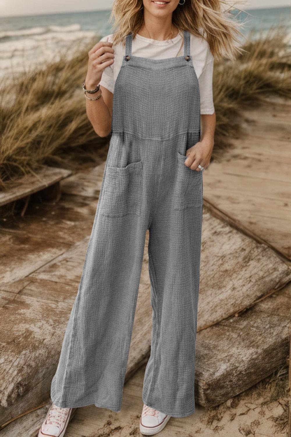 Full Size Wide Leg Front Pocket Jumpsuit - ClubOn