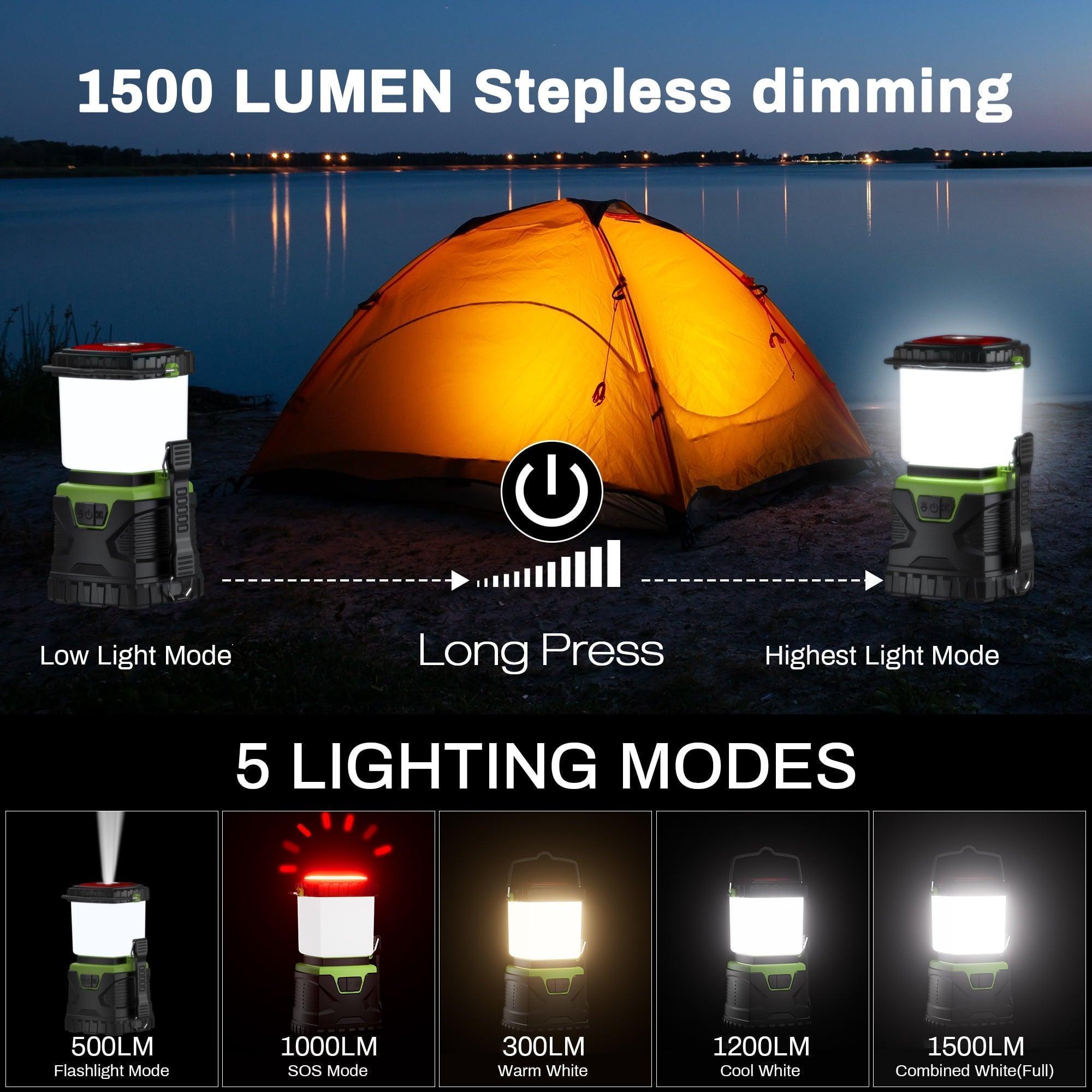 SUNOYAR Rechargeable Camping Lantern, 1500LM, 5 Light Modes, Green - ClubOn