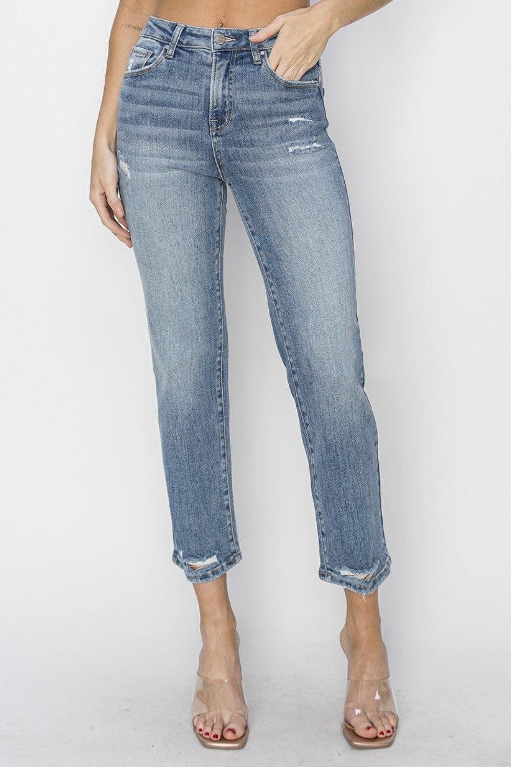 RISEN Full Size High Waist Distressed Cropped Jeans - ClubOn