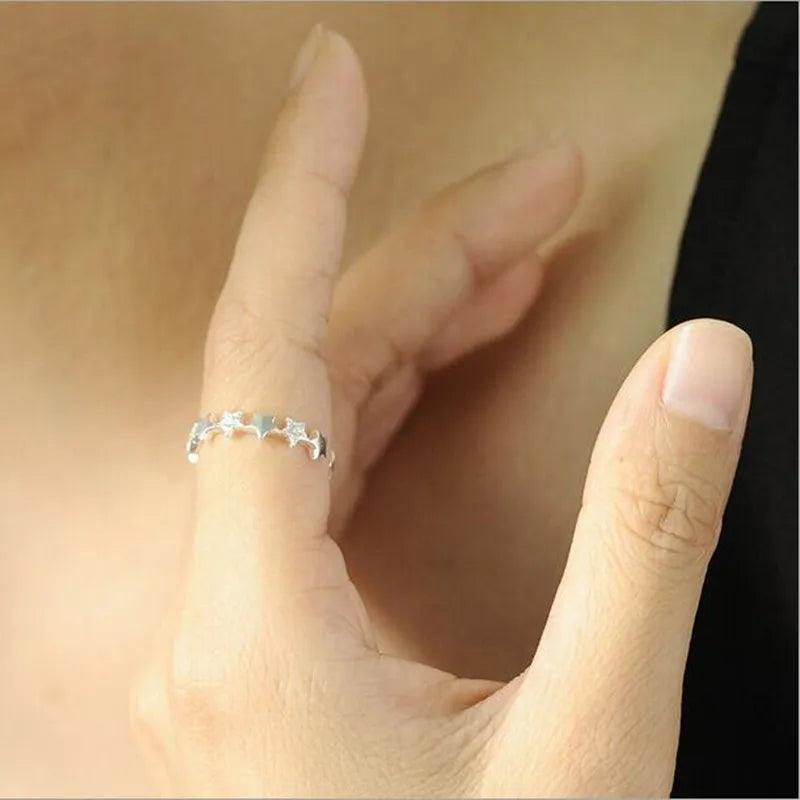 Sterling Silver Simple Fresh Stars Crystal Ring - ClubOn