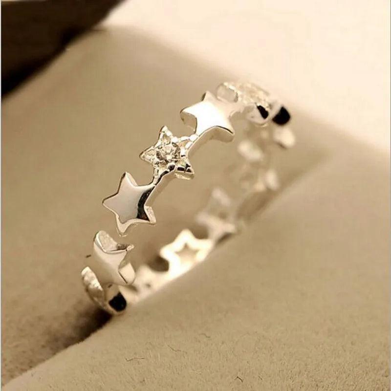 Sterling Silver Simple Fresh Stars Crystal Ring - ClubOn