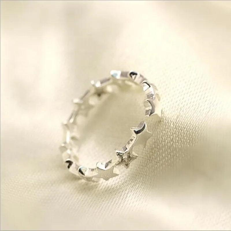Sterling Silver Simple Fresh Stars Crystal Ring - ClubOn