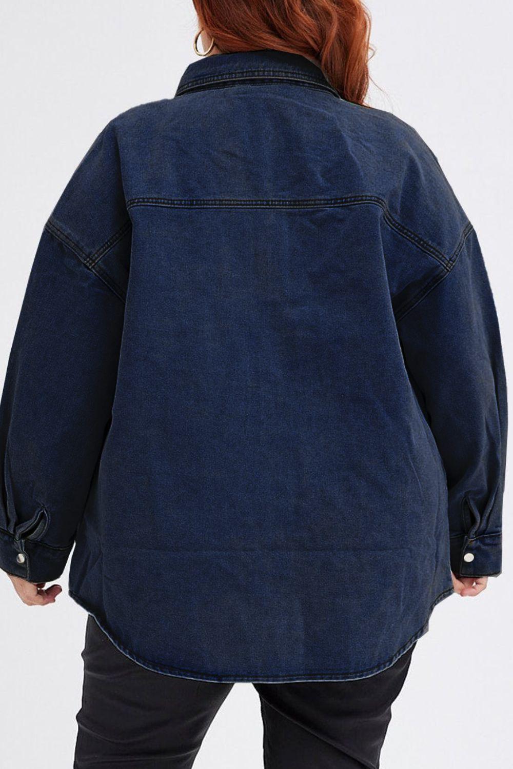 Plus Size Snap Down Pocketed Denim Jacket - ClubOn