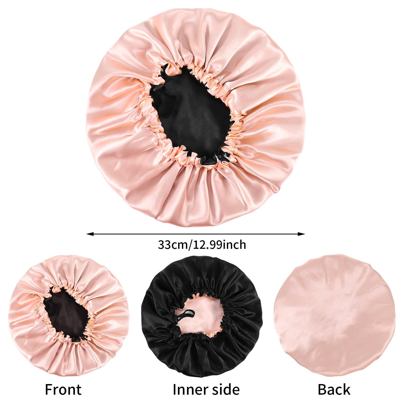 Topekada 2 Pack Satin Bonnet for Sleeping, Adjustable Silk Hair Bonnet for Curly Hair (Pink + Black) - ClubOn