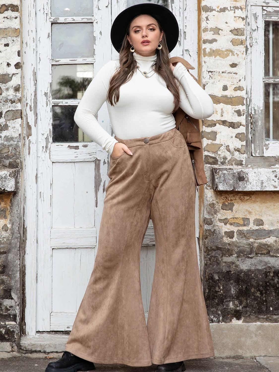 Plus Size Pocketed Flare Pants - ClubOn