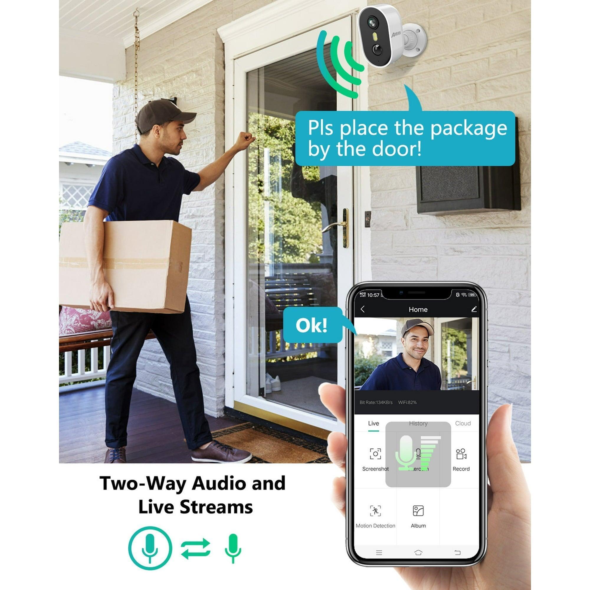 ANRAN 2K Wireless Outdoor Security Camera – Spotlight, PIR Detection, Color Night Vision, 2-Way Audio, Rechargeable Battery, Wi-Fi, White - ClubOn