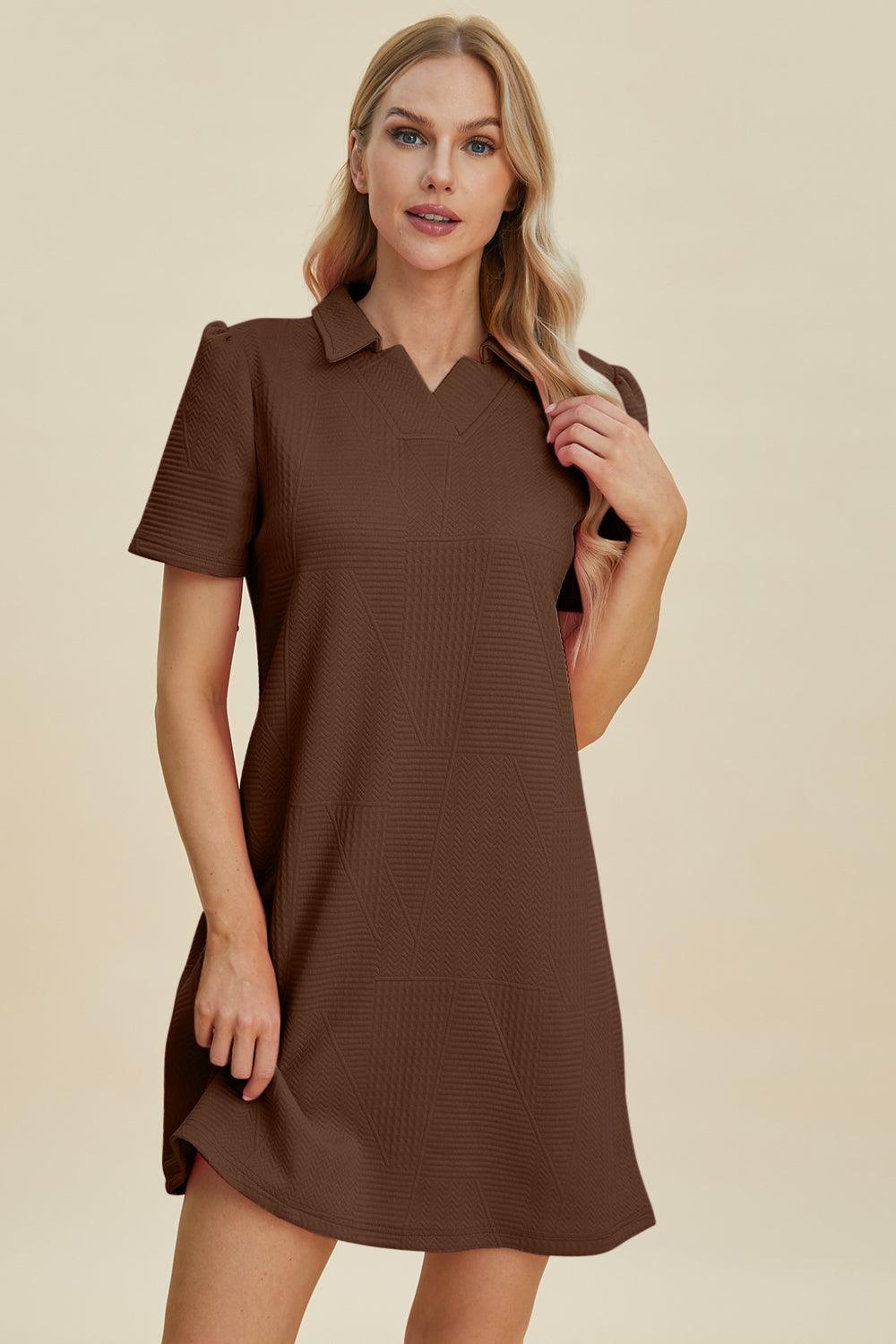 Double Take Full Size Texture Short Sleeve Dress - ClubOn
