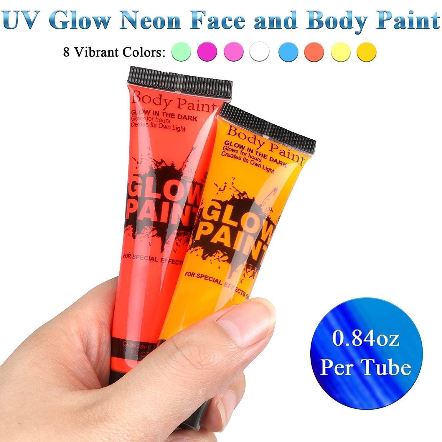 HUART Body Paint, 8 Tubes 0.84oz Glow in the Dark Face Paint, 8 Colors - ClubOn