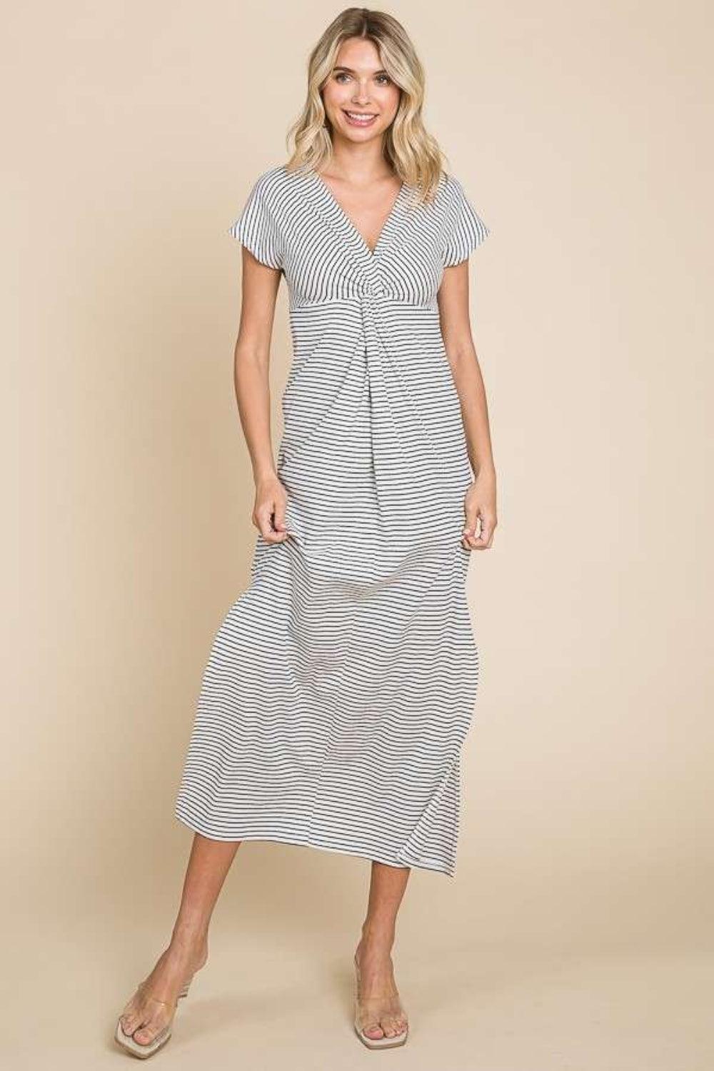 Culture Code Full Size Striped Twisted Detail Dress - ClubOn