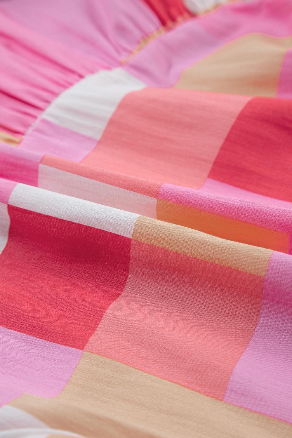 Color Block Button Up Short Sleeve Mini Dress - ClubOn