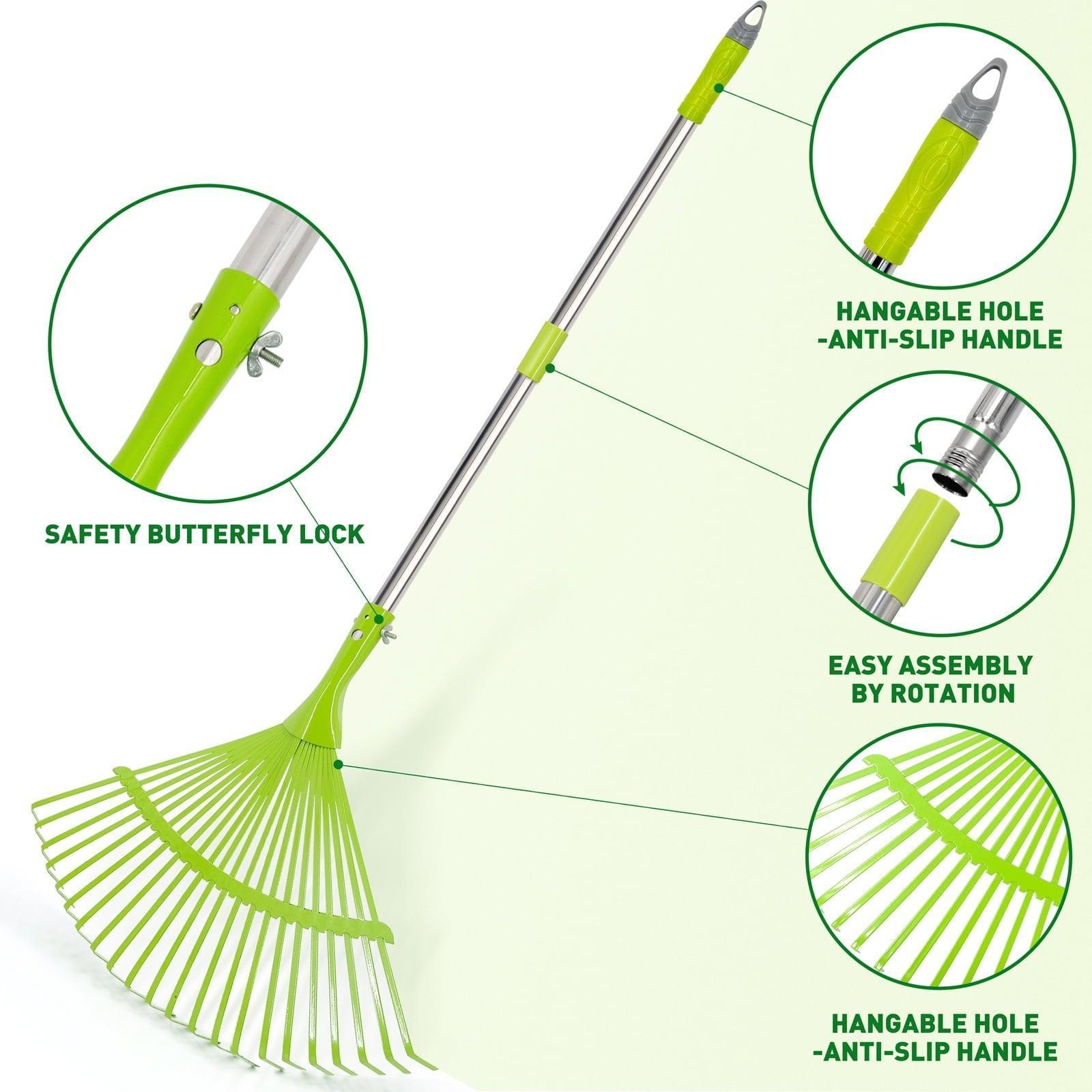 Hortem Leaf Rakes Set, Adjustable Steel Garden Rake for Leaves & Yard Leaf Scoops - ClubOn