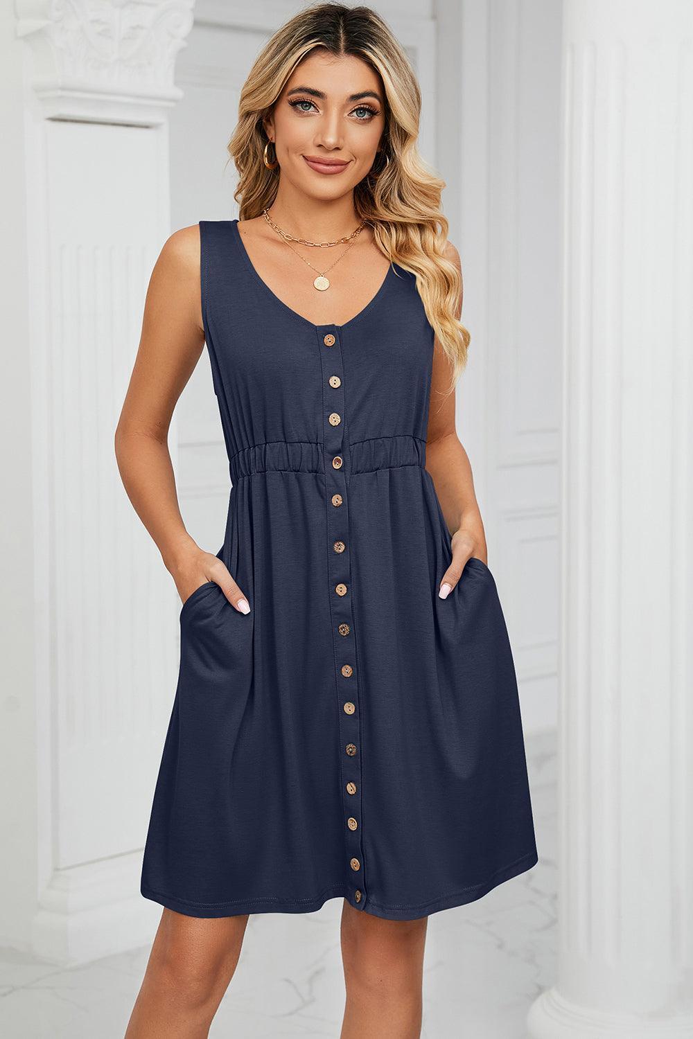 Buttoned Wide Strap Mini Dress - ClubOn