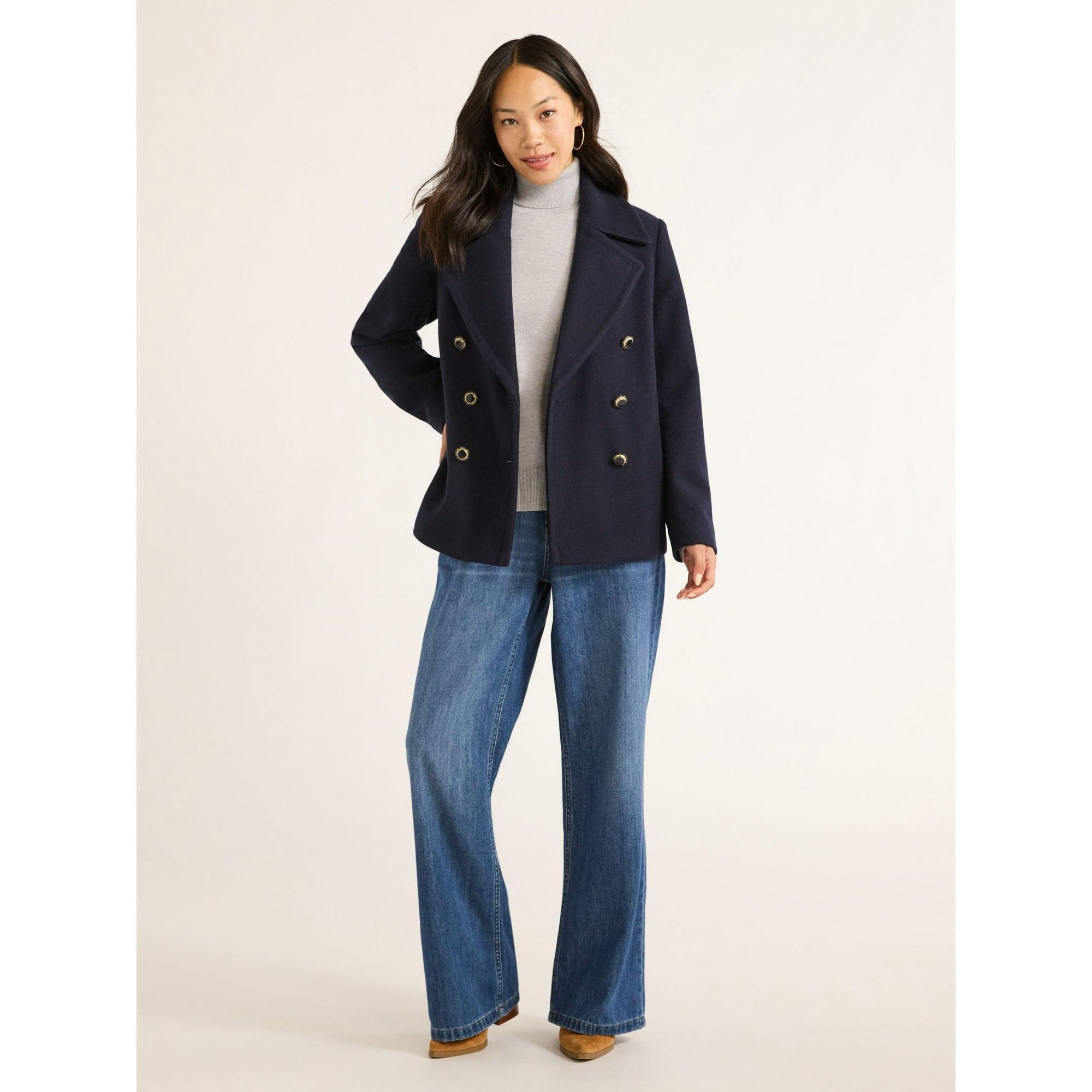 Free Assembly Women’s Double Breasted Peacoat, Midweight, Sizes XS-XXL | Classic & Warm - ClubOn