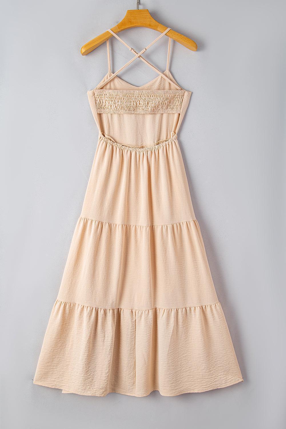 Tiered Crisscross Spaghetti Strap Dress - ClubOn