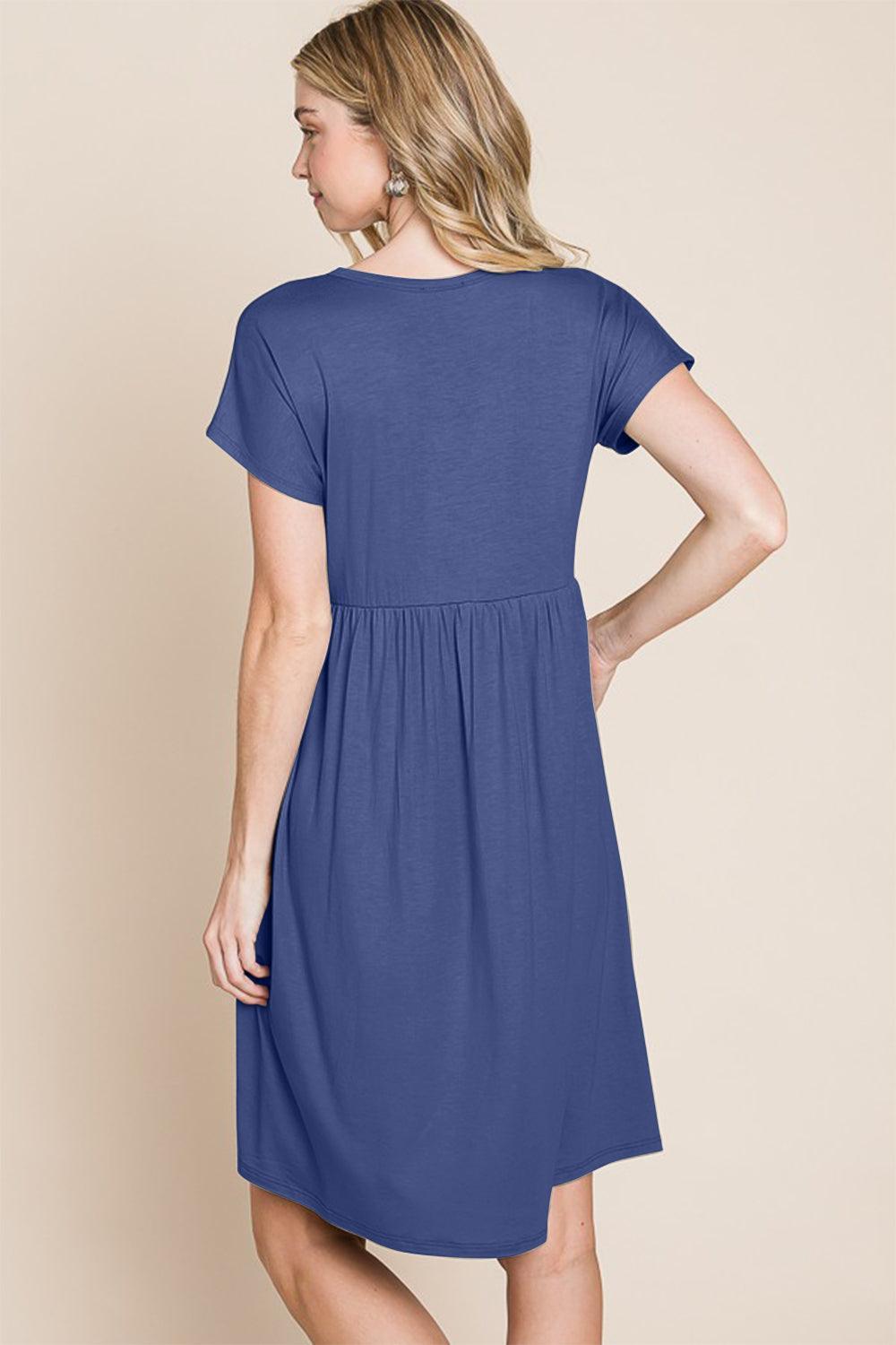 BOMBOM V-Neck Short Sleeve Dress - ClubOn