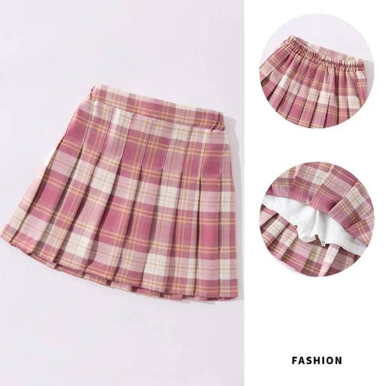 Girls High-Waist Plaid Pleated Skirt – A-Line School Uniform - ClubOn