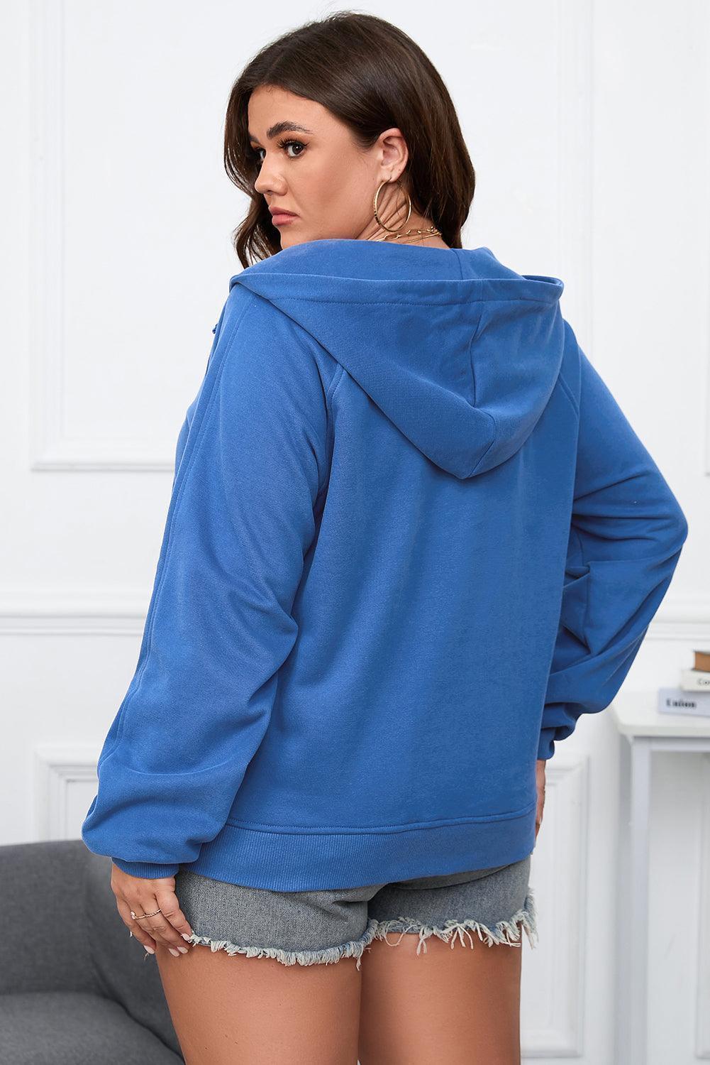 Plus Size Quarter Zip Raglan Sleeve Hoodie - ClubOn