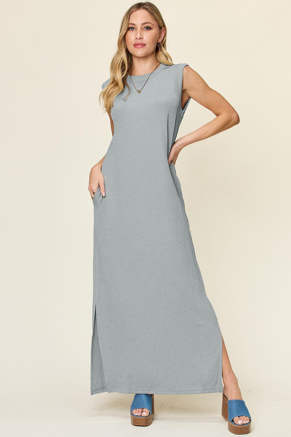 Double Take Full Size Texture Mock Neck Sleeveless Maxi Dress - ClubOn