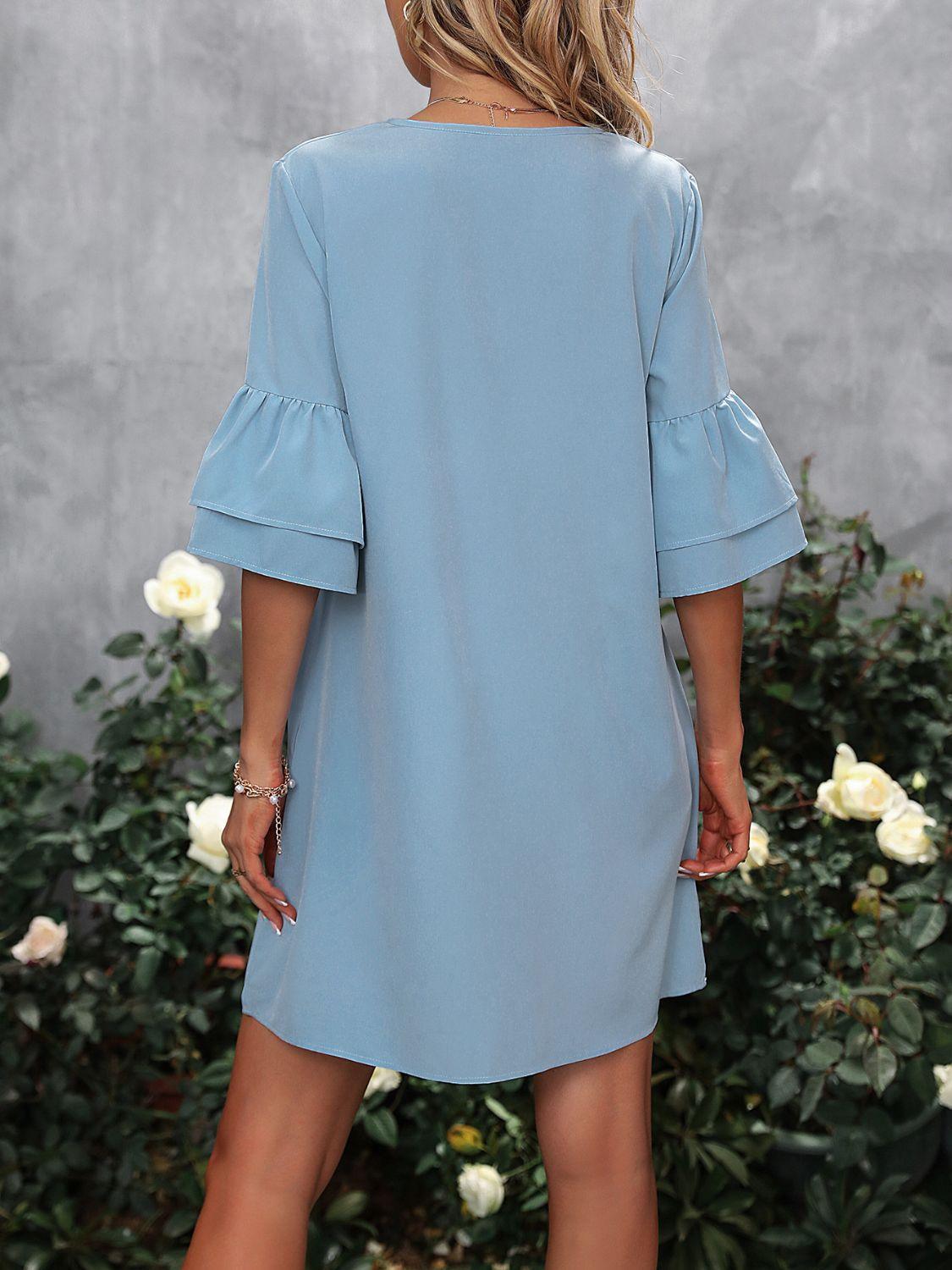 V-Neck Half Sleeve Mini Dress - ClubOn