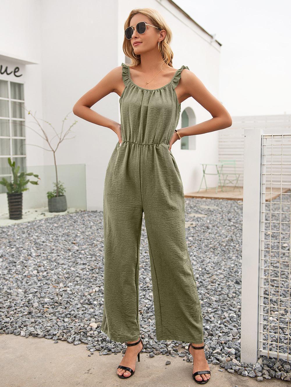 Ivy Lane Round Neck Sleeveless Jumpsuit with Pockets - ClubOn
