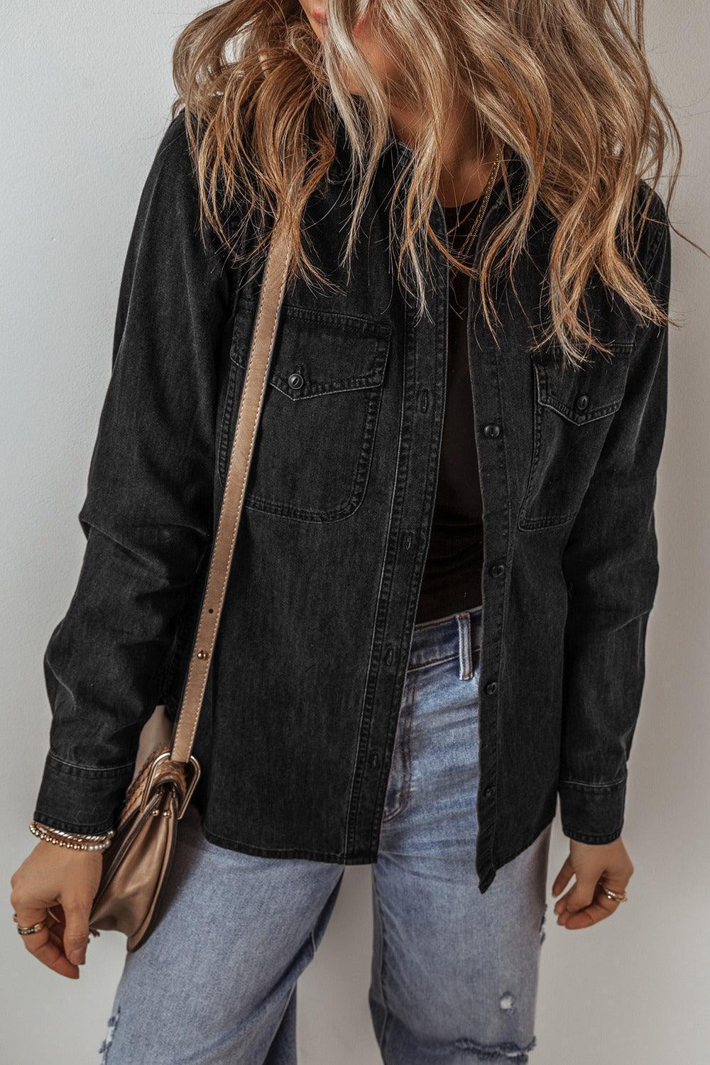 Button Up Long Sleeve Denim Jacket - ClubOn