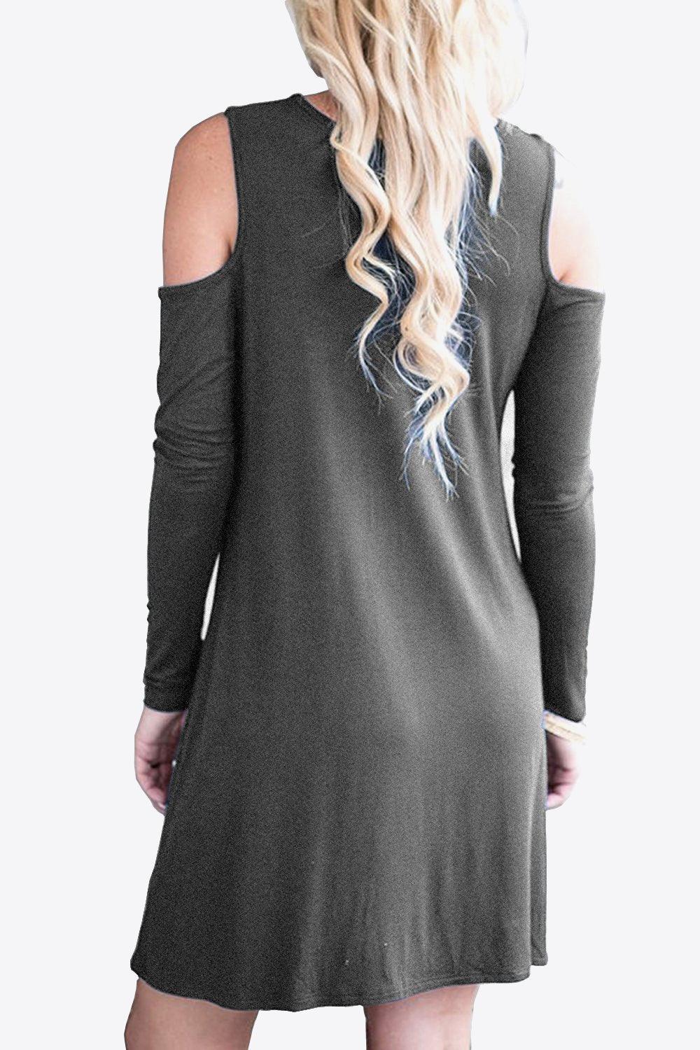 Cold-Shoulder Long Sleeve Round Neck Dress - ClubOn