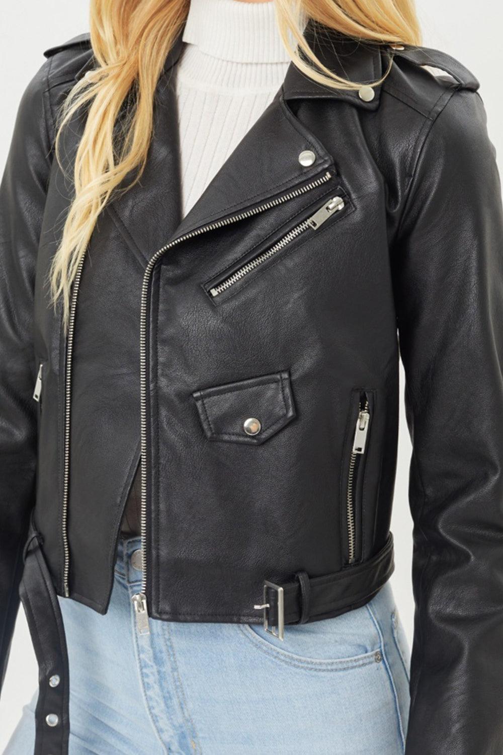 Faith Apparel Faux Leather Zip Up Biker Jacket - ClubOn
