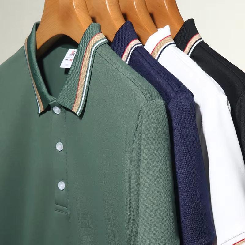 Men's Fashion Striped Lapel Polo Shirt - Summer Breathable Short Sleeve Top - ClubOn