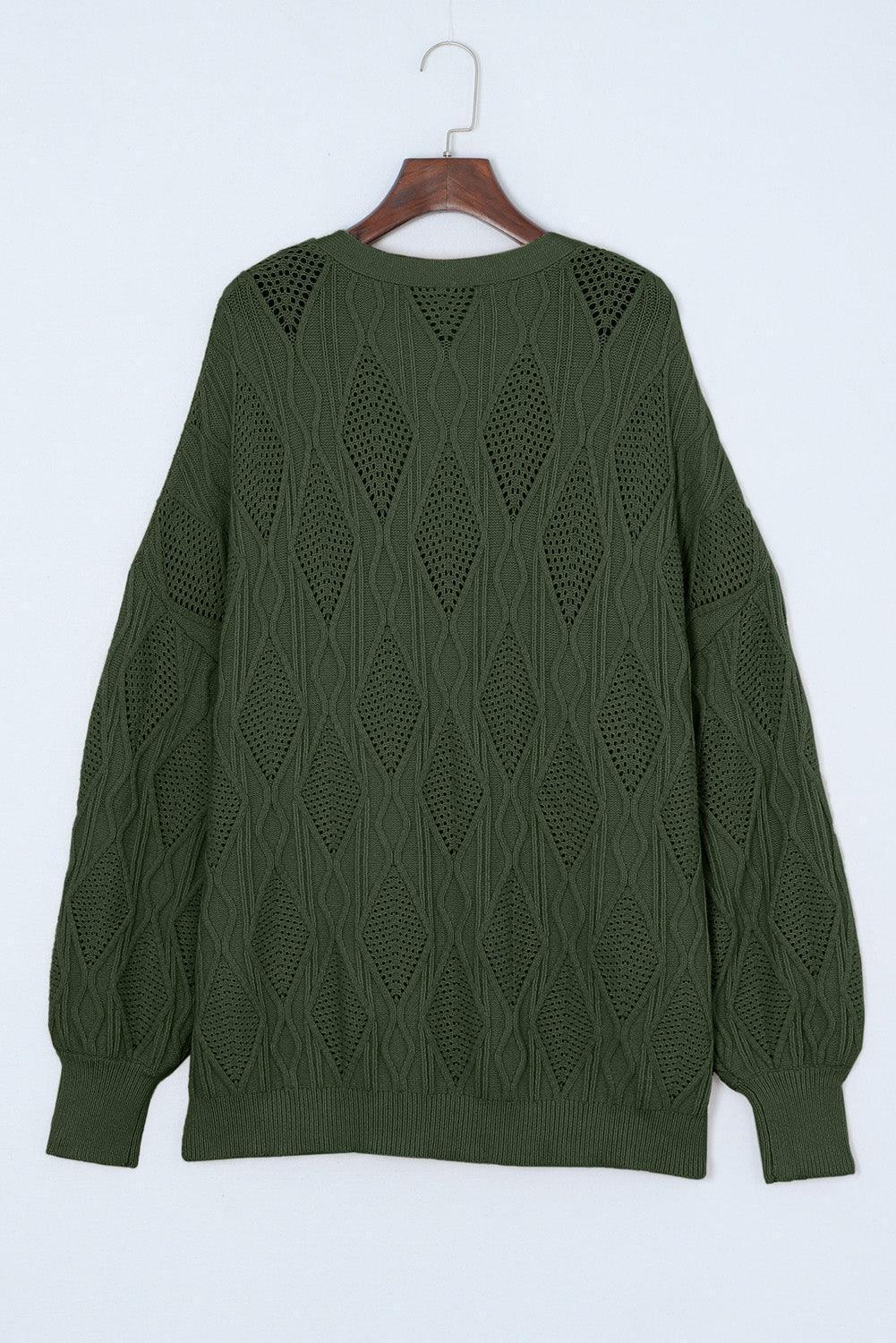 Plus Size Cable-Knit Button Up Sweater - ClubOn