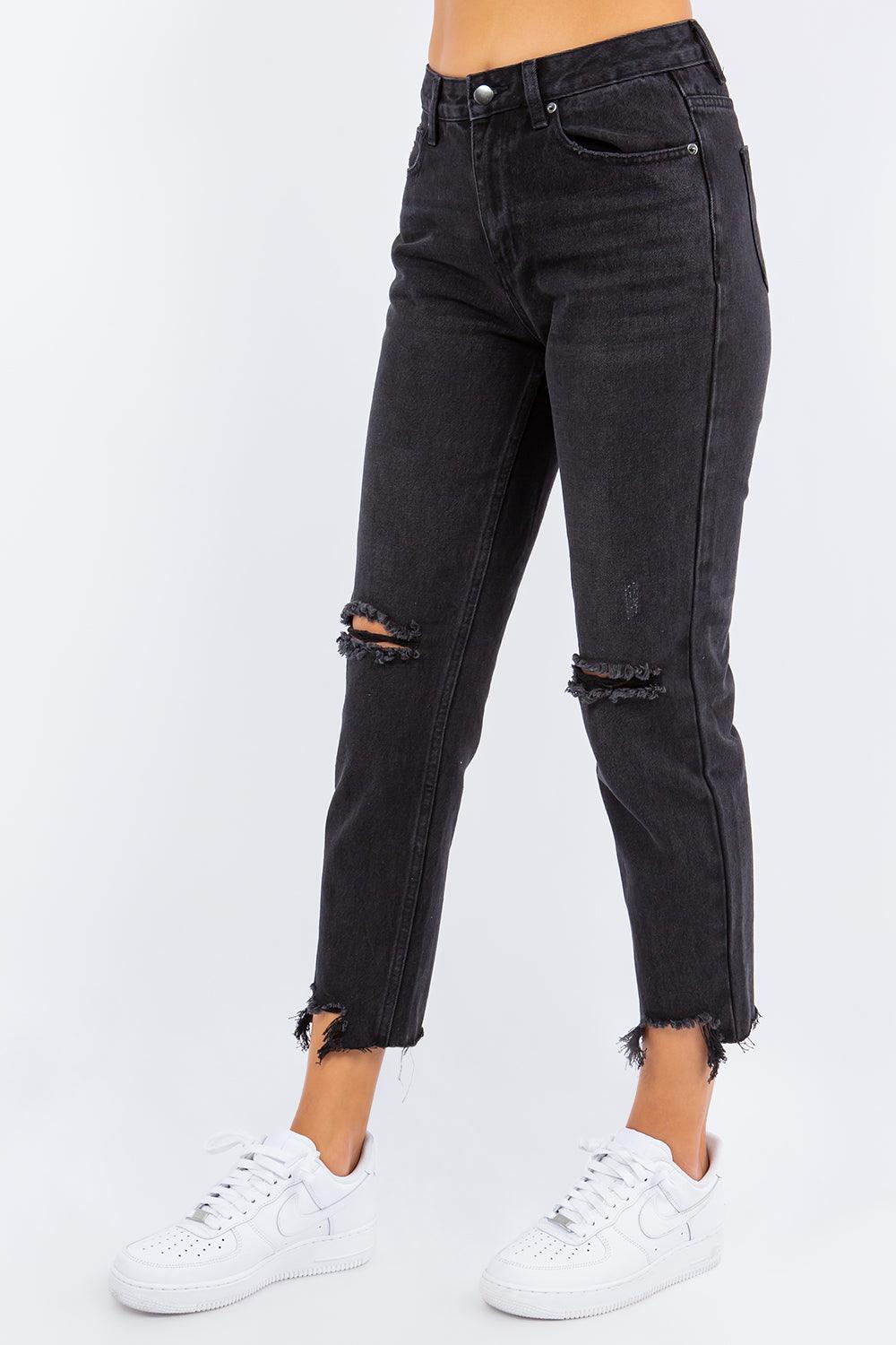 American Bazi High Waist Distressed Cropped Straight Jeans - ClubOn