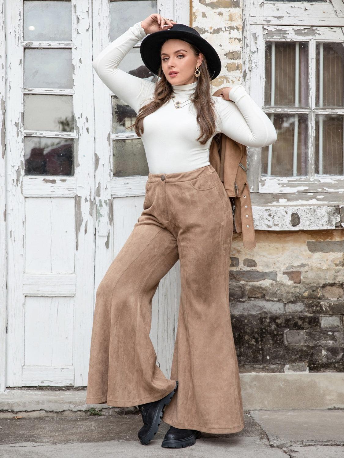 Plus Size Pocketed Flare Pants - ClubOn