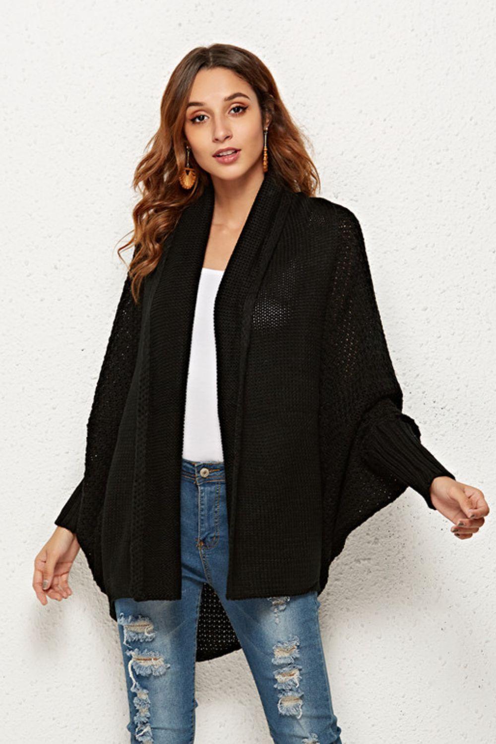 Angel Wings Open Front Dolman Sleeve Longline Cardigan - ClubOn