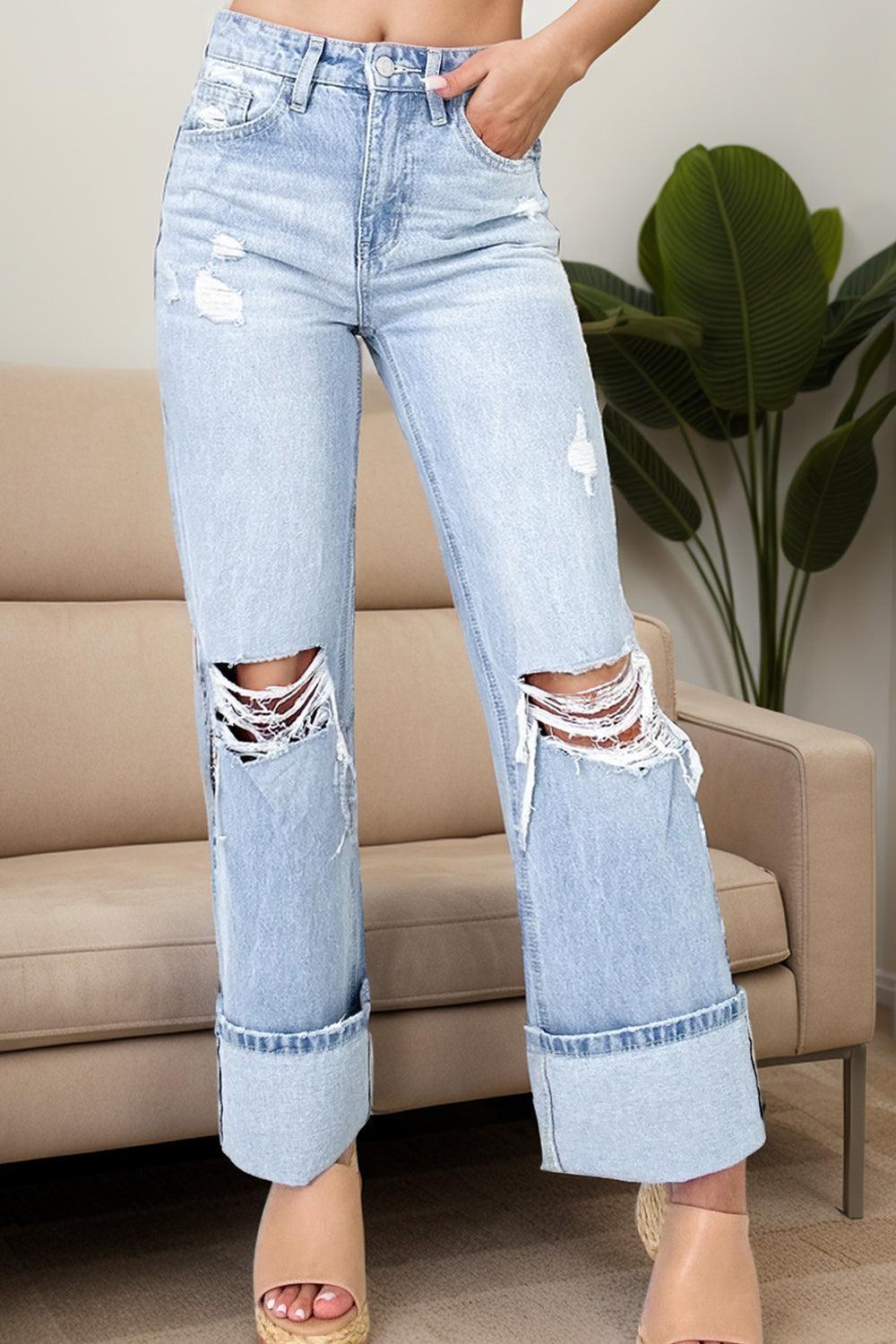 Distressed High Waist Jeans with Pockets - ClubOn