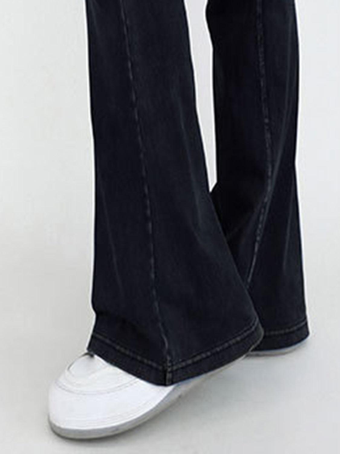 Wide Waistband Bootcut Jeans with Pockets - ClubOn