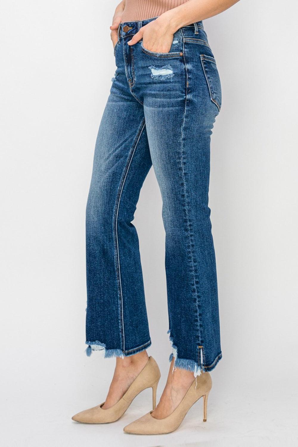 RISEN High Waist Raw Hem Flare Jeans - ClubOn
